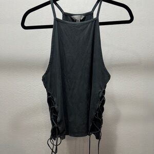 American Eagle Outfitters Charcoal Lace-Up Tank Top